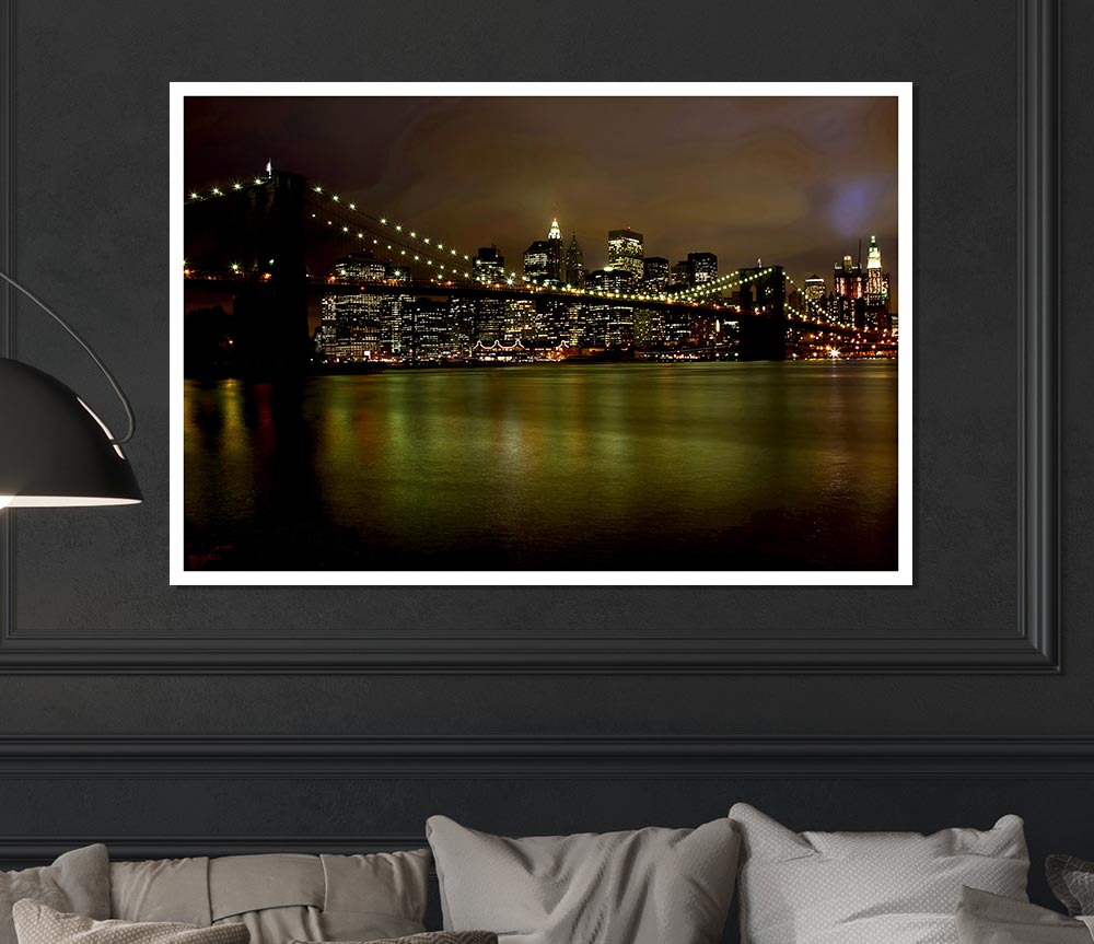 Brooklyn Bridge Green Waters Print Poster Wall Art