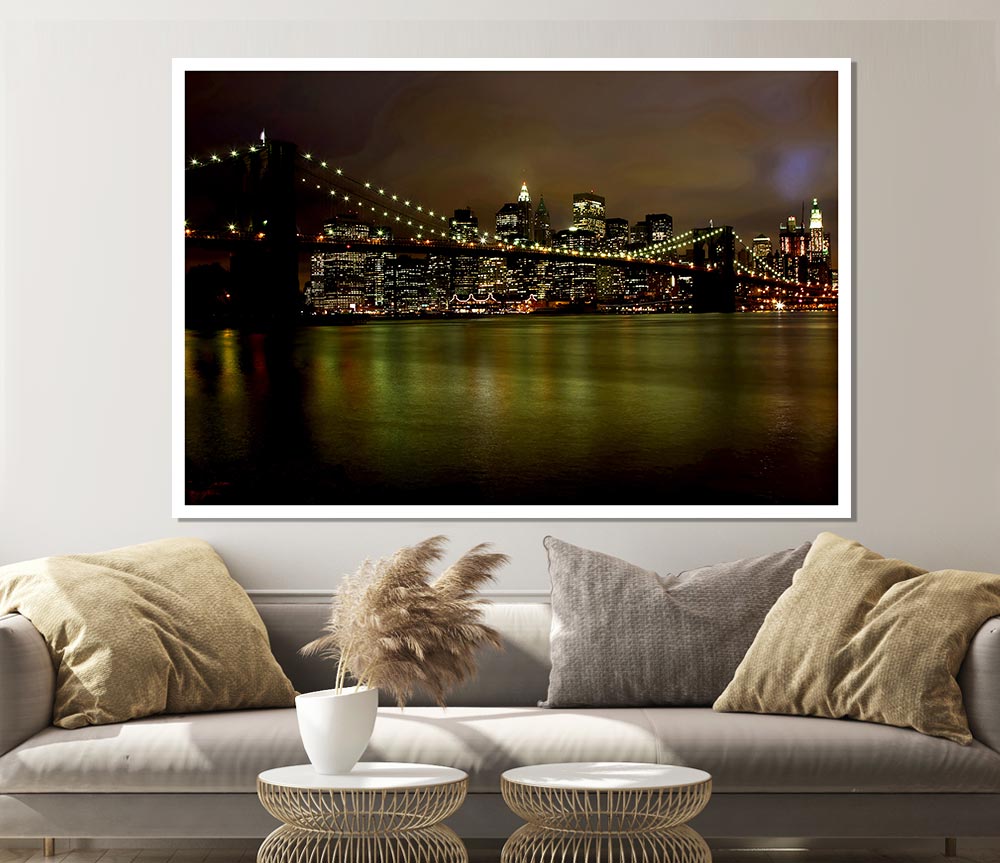 Brooklyn Bridge Green Waters Print Poster Wall Art