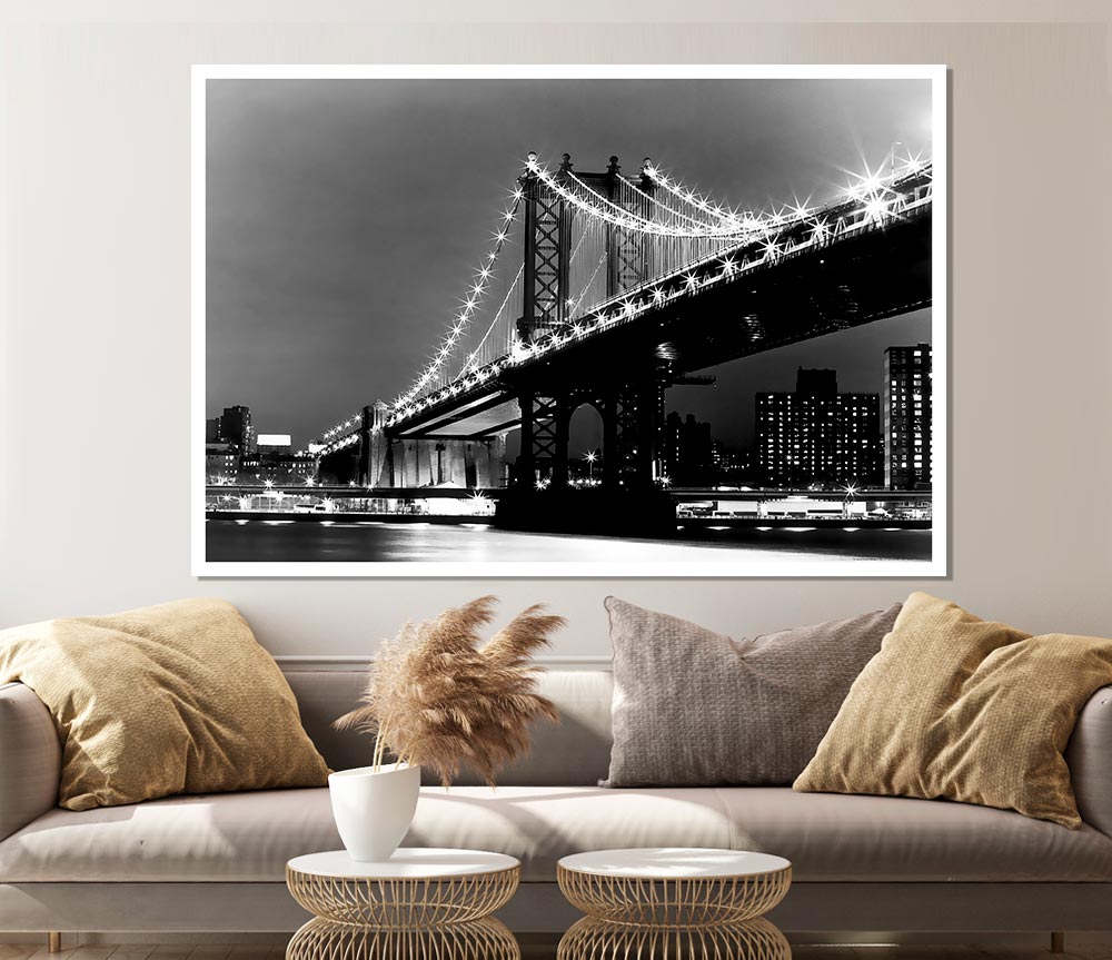 Brooklyn Bridge Lights B N W Print Poster Wall Art