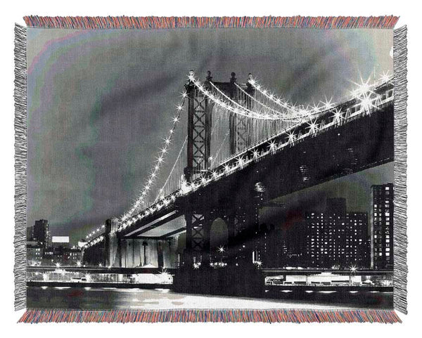 Brooklyn Bridge Lights B n W Woven Blanket