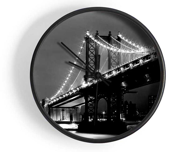 Brooklyn Bridge Lights B n W Clock - Wallart-Direct UK