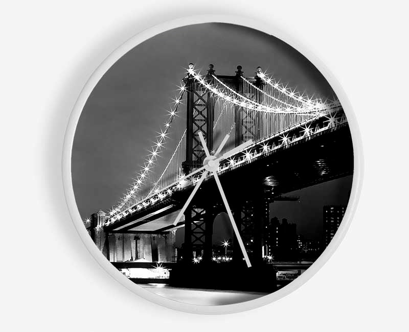 Brooklyn Bridge Lights B n W Clock - Wallart-Direct UK