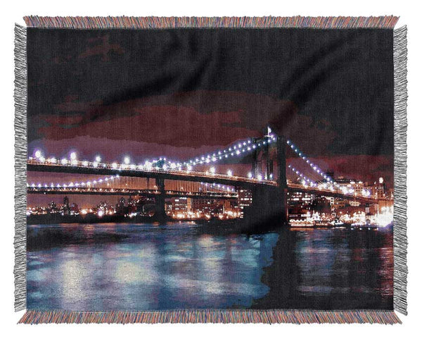 Brooklyn Bridge Lights By The Water Woven Blanket