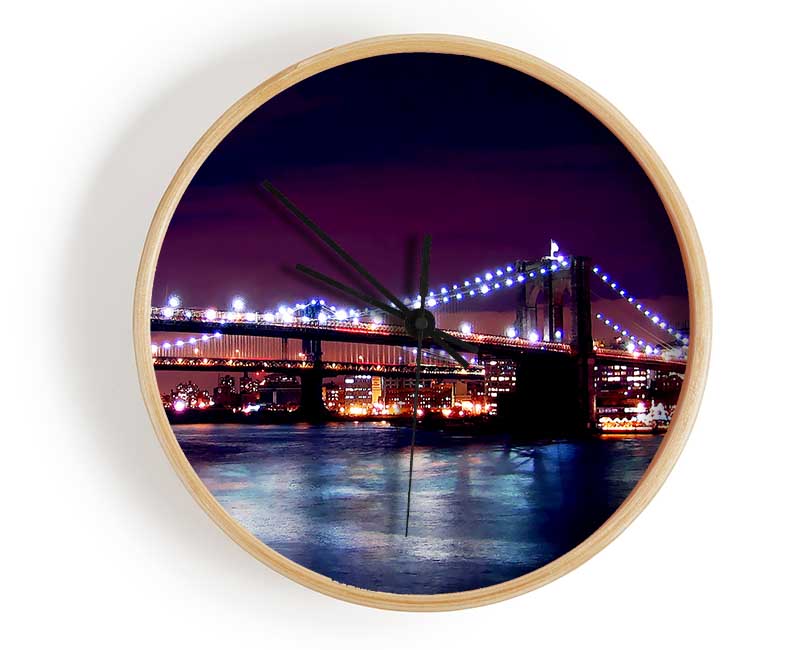 Brooklyn Bridge Lights By The Water Clock - Wallart-Direct UK