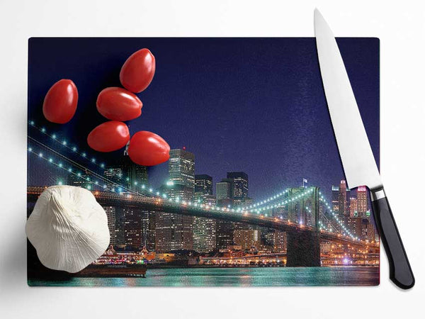 Brooklyn Bridge New York Lights Glass Chopping Board