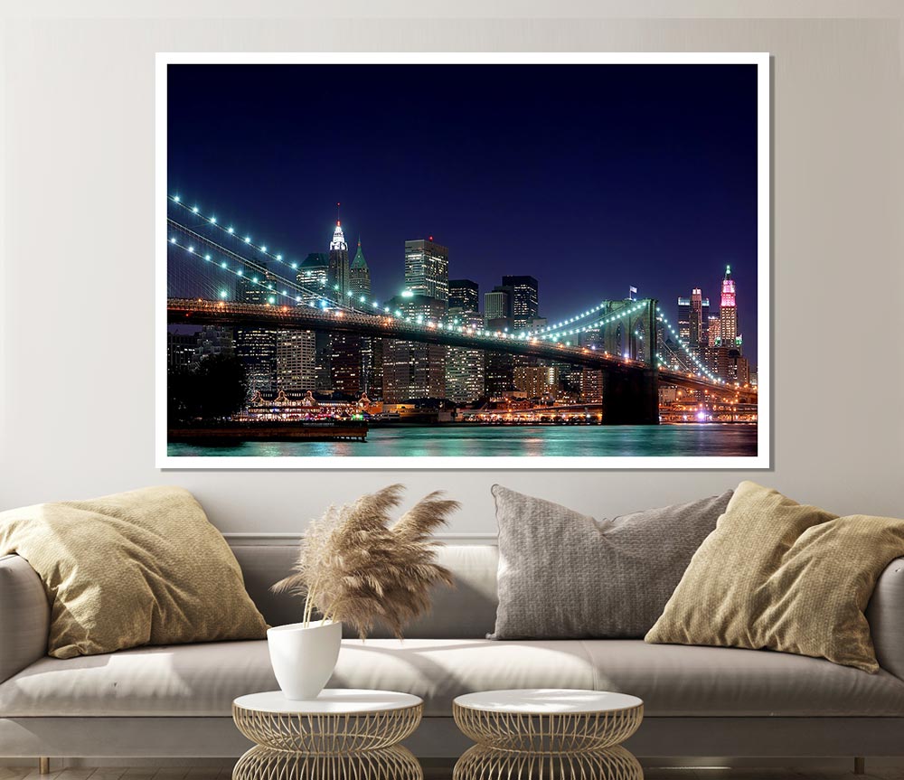 Brooklyn Bridge New York Lights Print Poster Wall Art