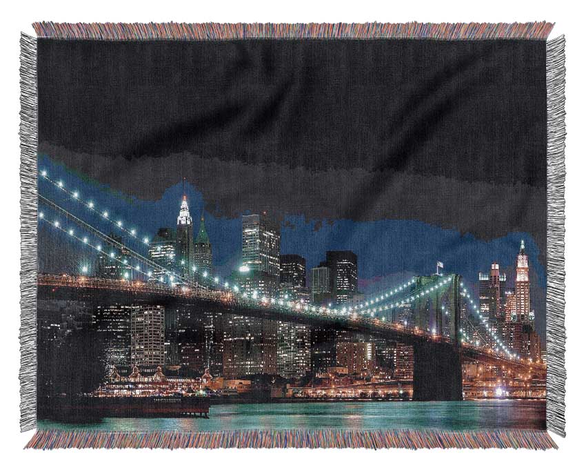 Brooklyn Bridge New York Lights Woven Blanket