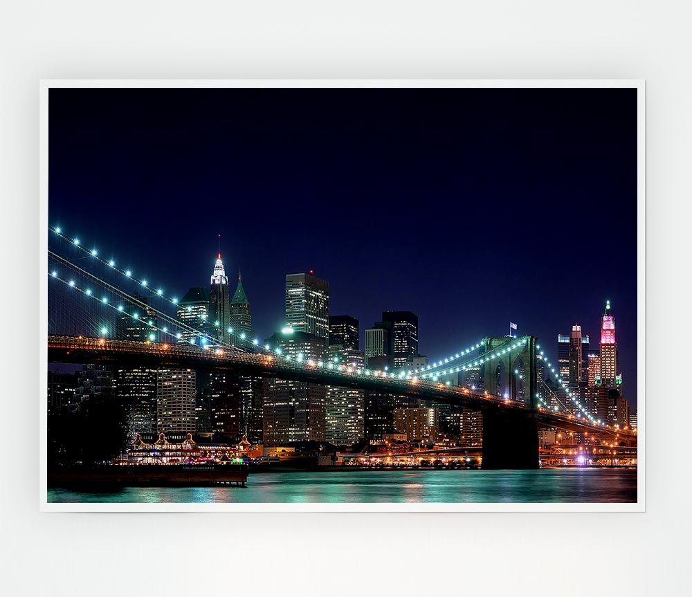 Brooklyn Bridge New York Lights Print Poster Wall Art