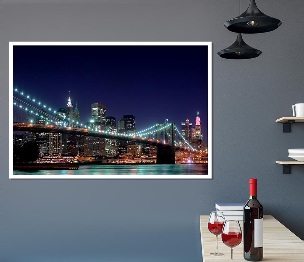 Brooklyn Bridge New York Lights Print Poster Wall Art