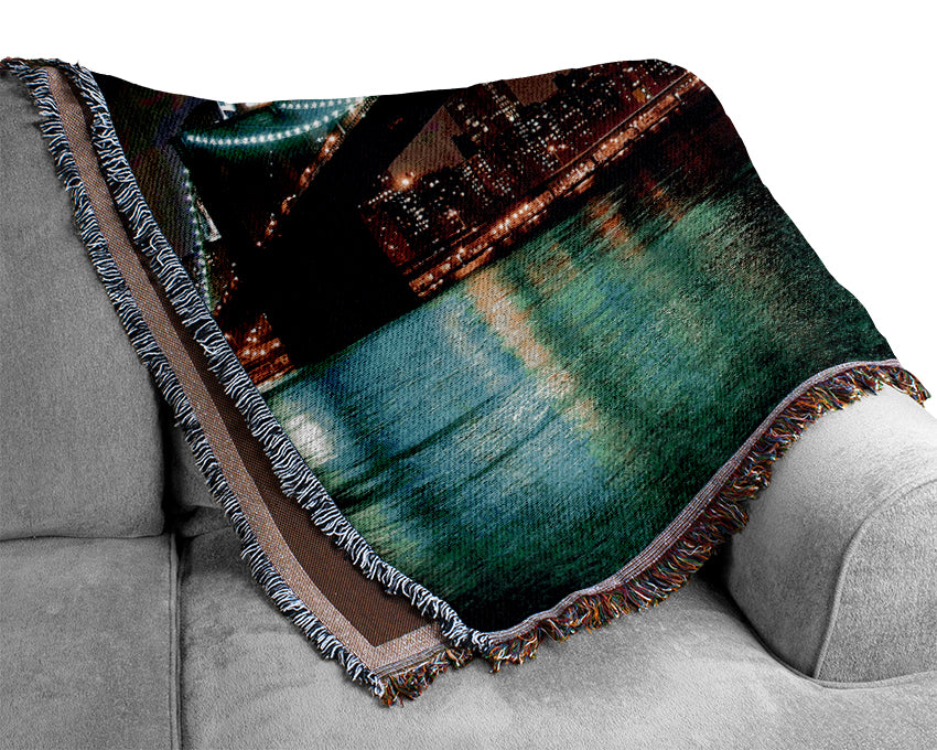 Brooklyn Bridge New York At Night Woven Blanket