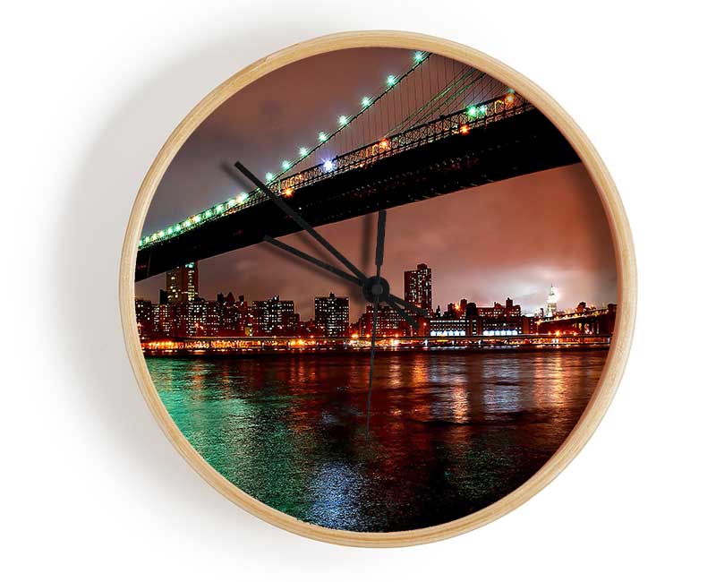 Brooklyn Bridge New York At Night Clock - Wallart-Direct UK