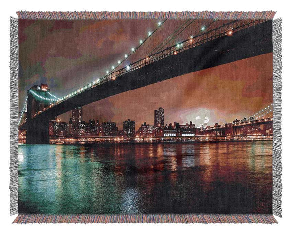 Brooklyn Bridge New York At Night Woven Blanket