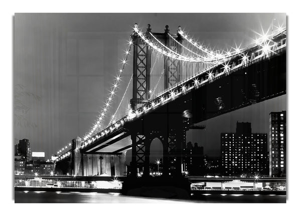 Brooklyn Bridge Night Lights B~w