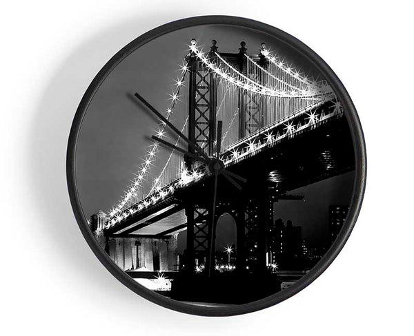 Brooklyn Bridge Night Lights B n W Clock - Wallart-Direct UK