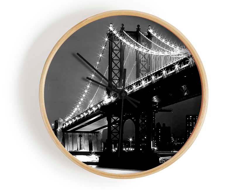 Brooklyn Bridge Night Lights B n W Clock - Wallart-Direct UK