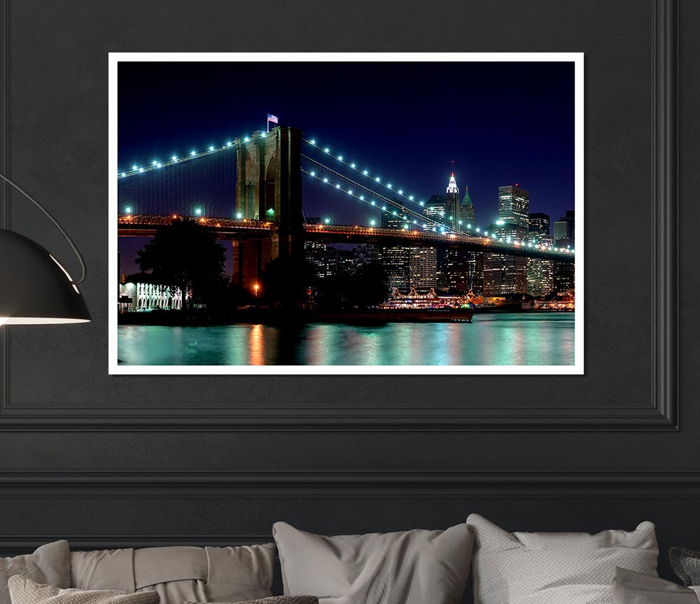 Brooklyn Bridge Nyc Blue Nights Print Poster Wall Art