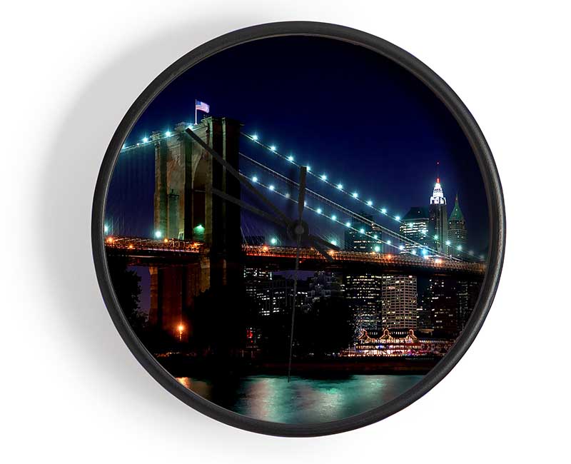 Brooklyn Bridge NYC Blue Nights Clock - Wallart-Direct UK