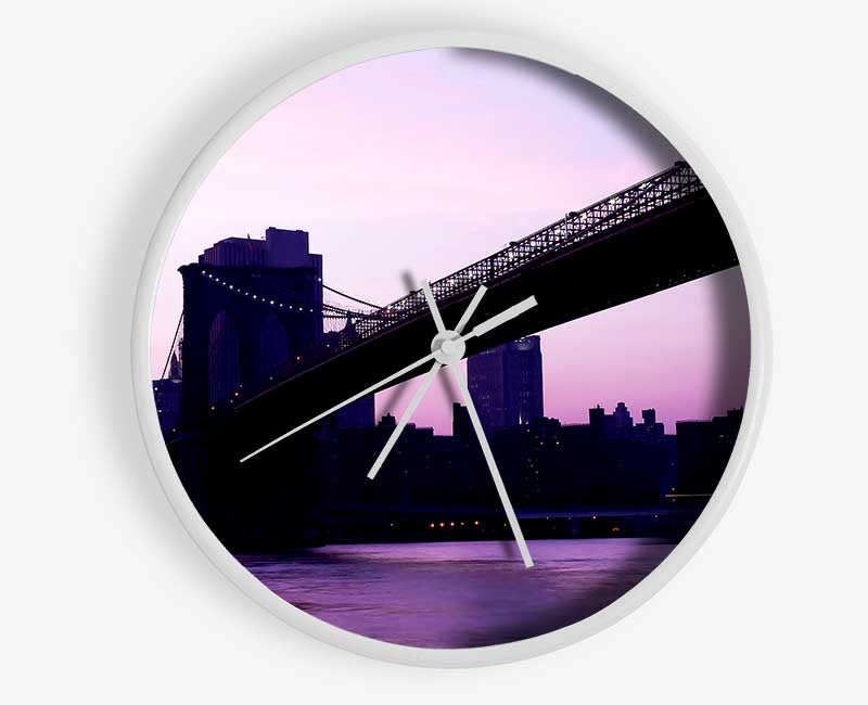 Brooklyn Bridge Purple Hue Clock - Wallart-Direct UK