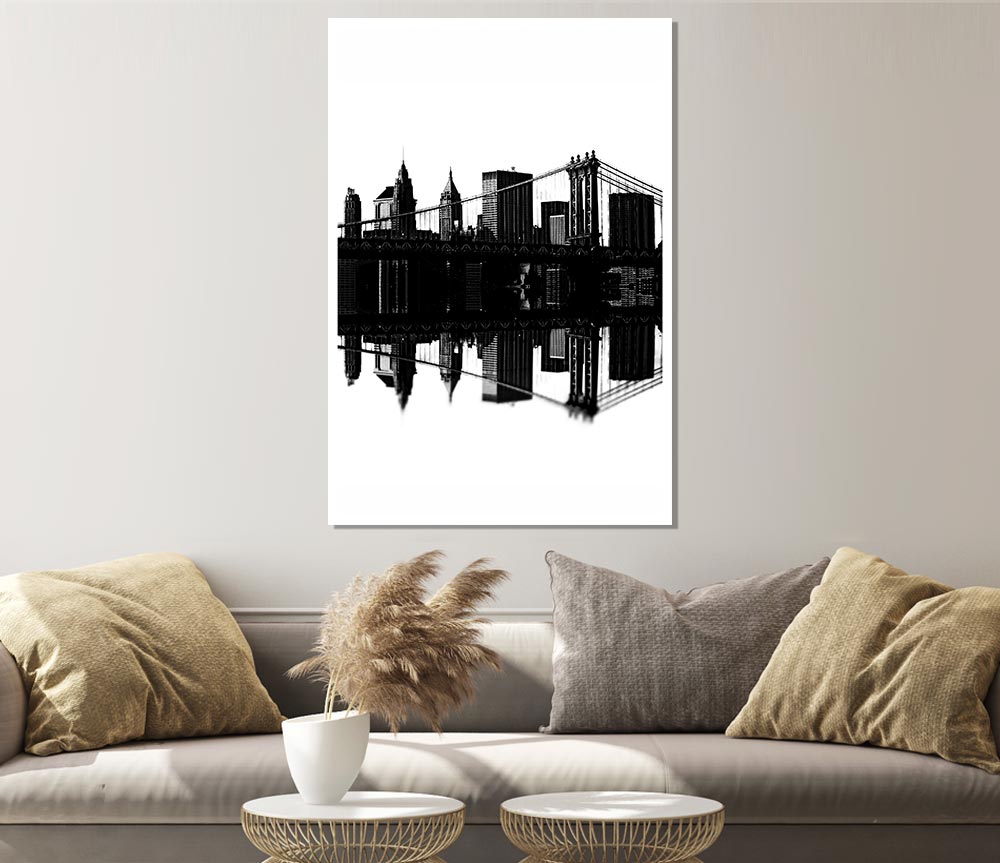 Brooklyn Bridge Reflections B N W Print Poster Wall Art