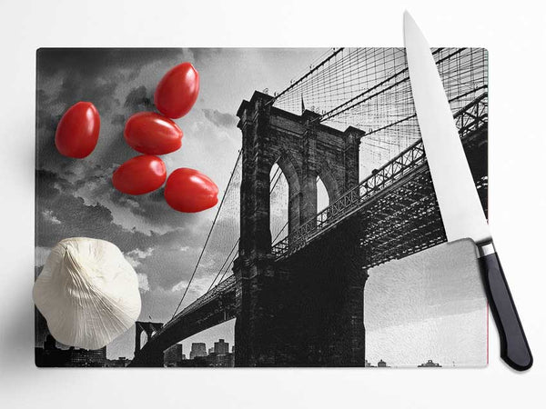 Brooklyn Bridge Sunset B n W Glass Chopping Board