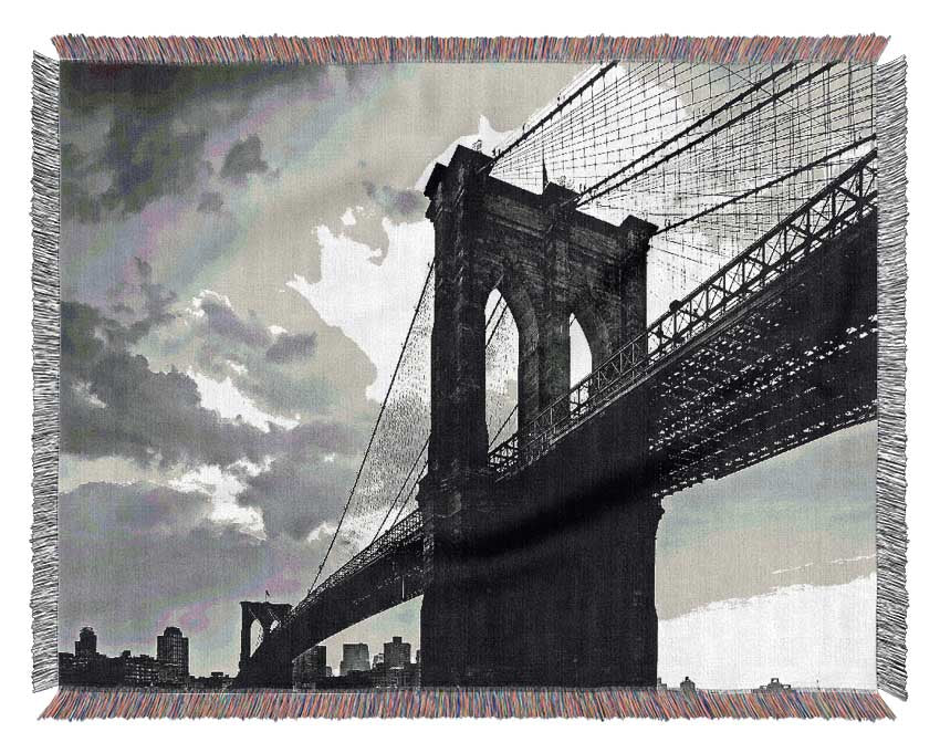 Brooklyn Bridge Sunset B n W Woven Blanket