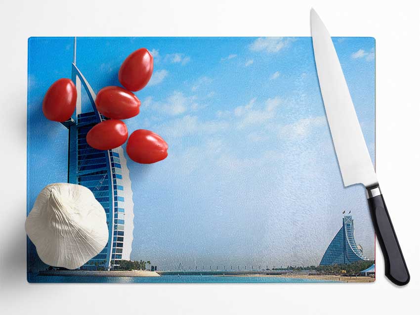 Burj Al Arab Dubai In The Morning Sky Glass Chopping Board