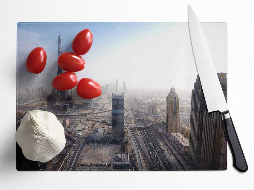 Burj Dubai Being Built Glass Chopping Board