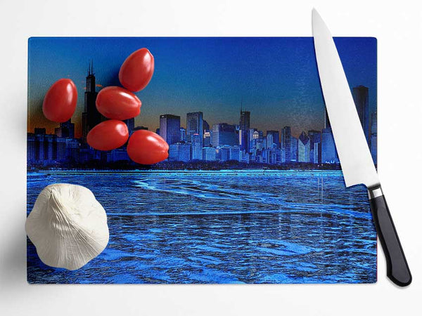 Chicago Ice Blue Waters Glass Chopping Board