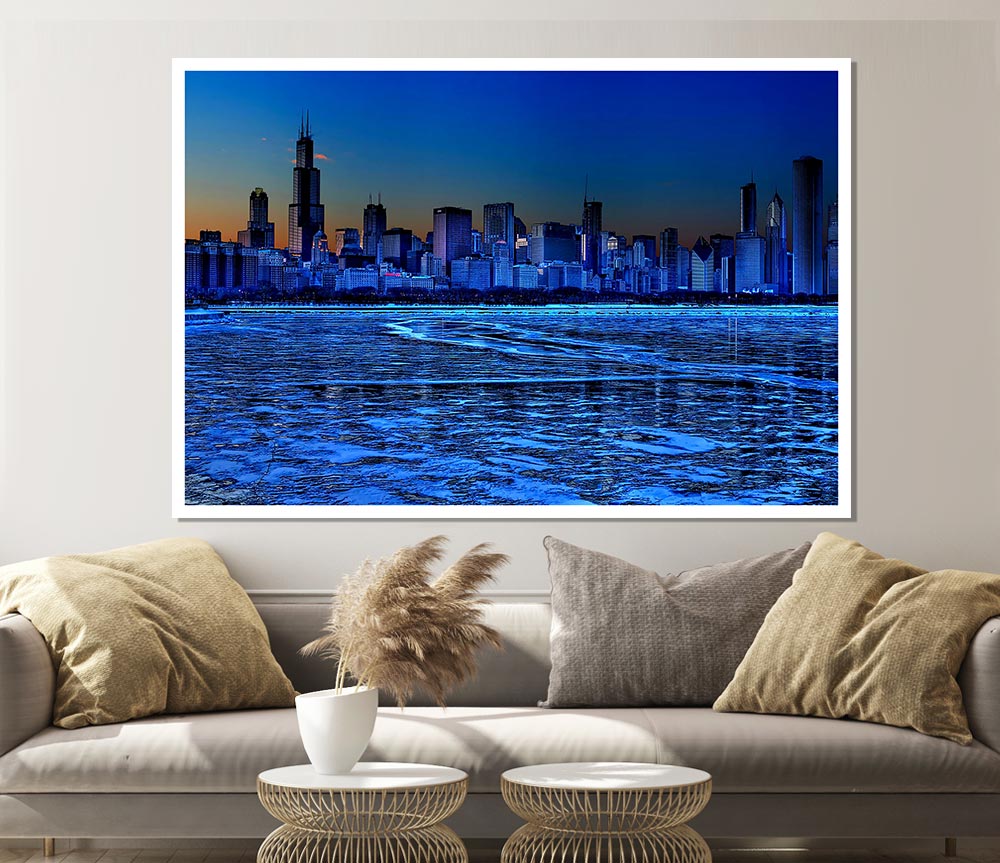 Chicago Ice Blue Waters Print Poster Wall Art