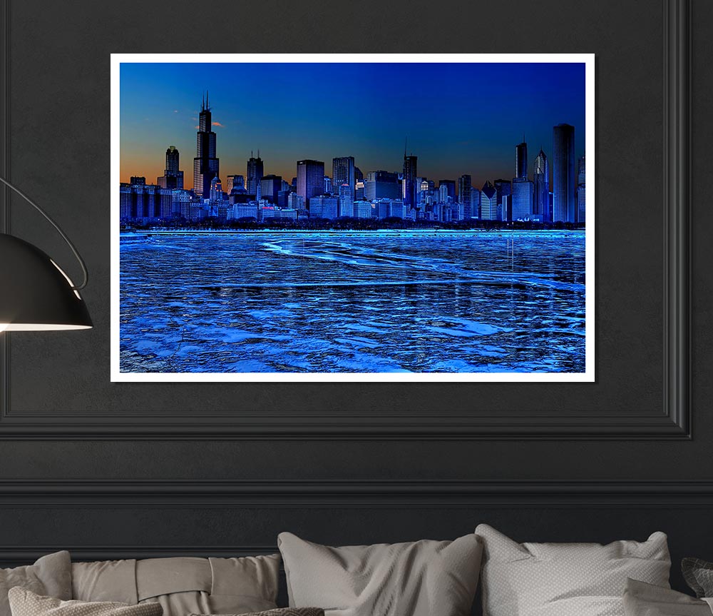 Chicago Ice Blue Waters Print Poster Wall Art