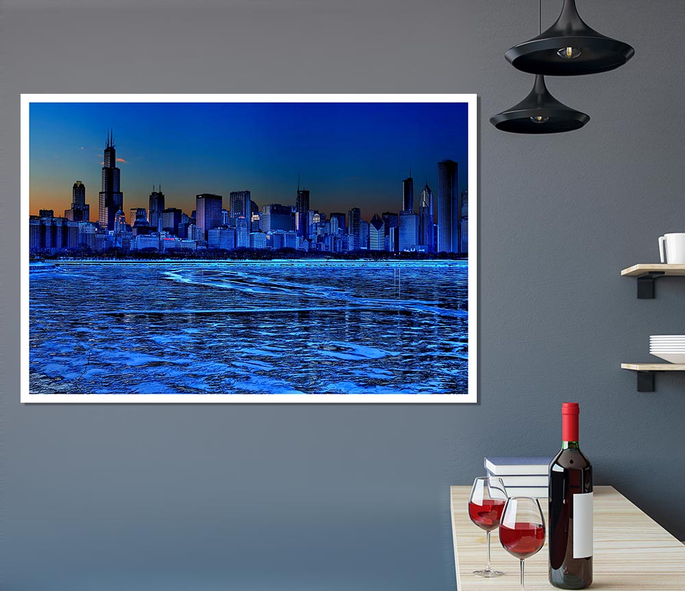 Chicago Ice Blue Waters Print Poster Wall Art