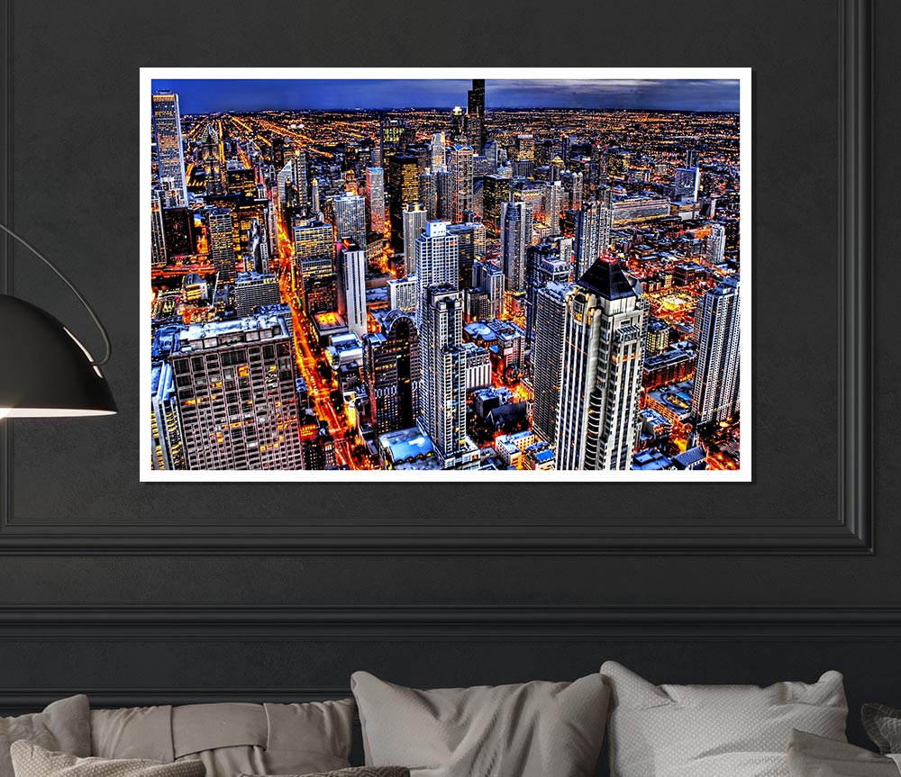 Chicago Illinois Night Lights Print Poster Wall Art