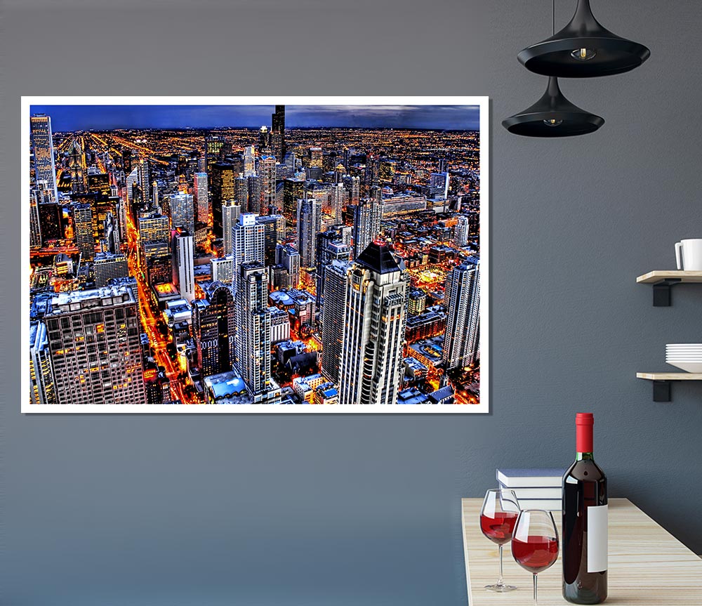 Chicago Illinois Night Lights Print Poster Wall Art