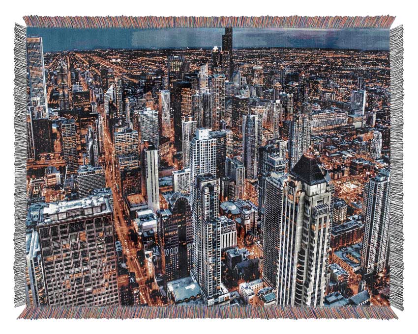 Chicago Illinois Night Lights Woven Blanket