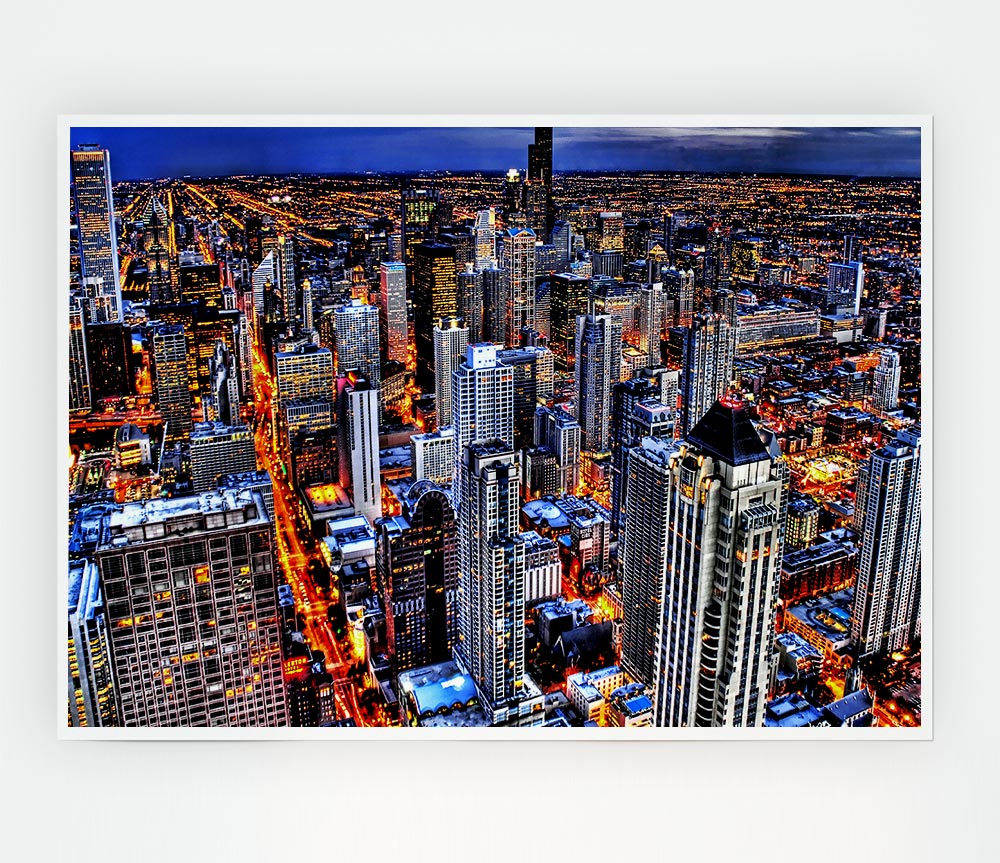 Chicago Illinois Night Lights Print Poster Wall Art