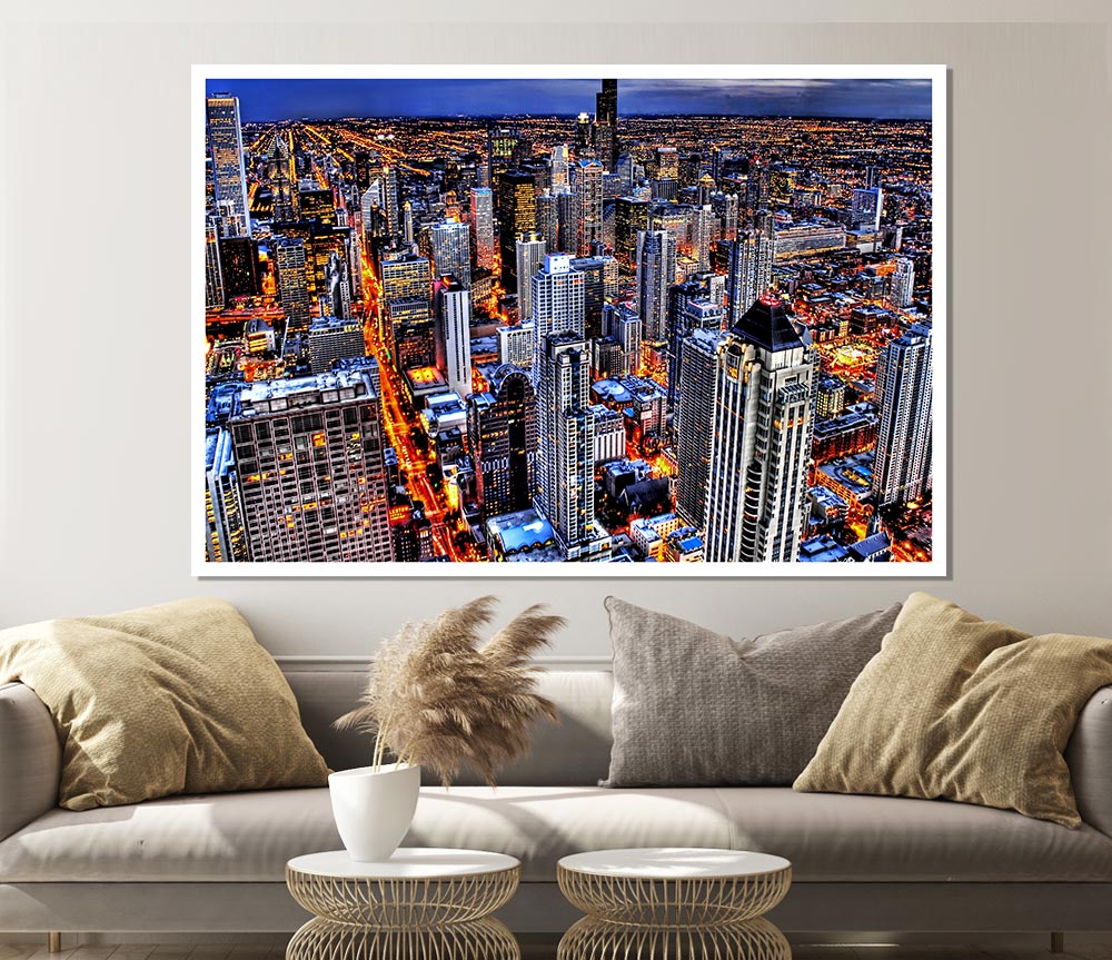 Chicago Illinois Night Lights Print Poster Wall Art