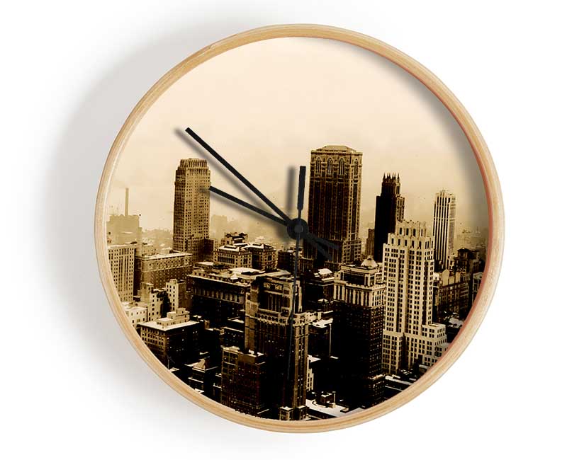 Chicago Mist Sepia Clock - Wallart-Direct UK