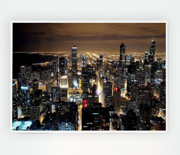 Chicago Skyline Nights Print Poster Wall Art