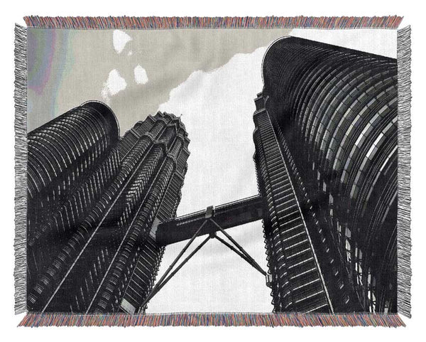 Petronas Towers Kuala Lumpur B n W Woven Blanket