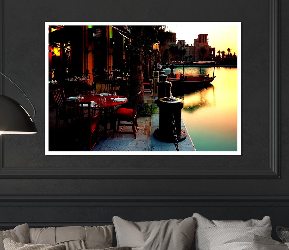 Waterway Cafes Print Poster Wall Art