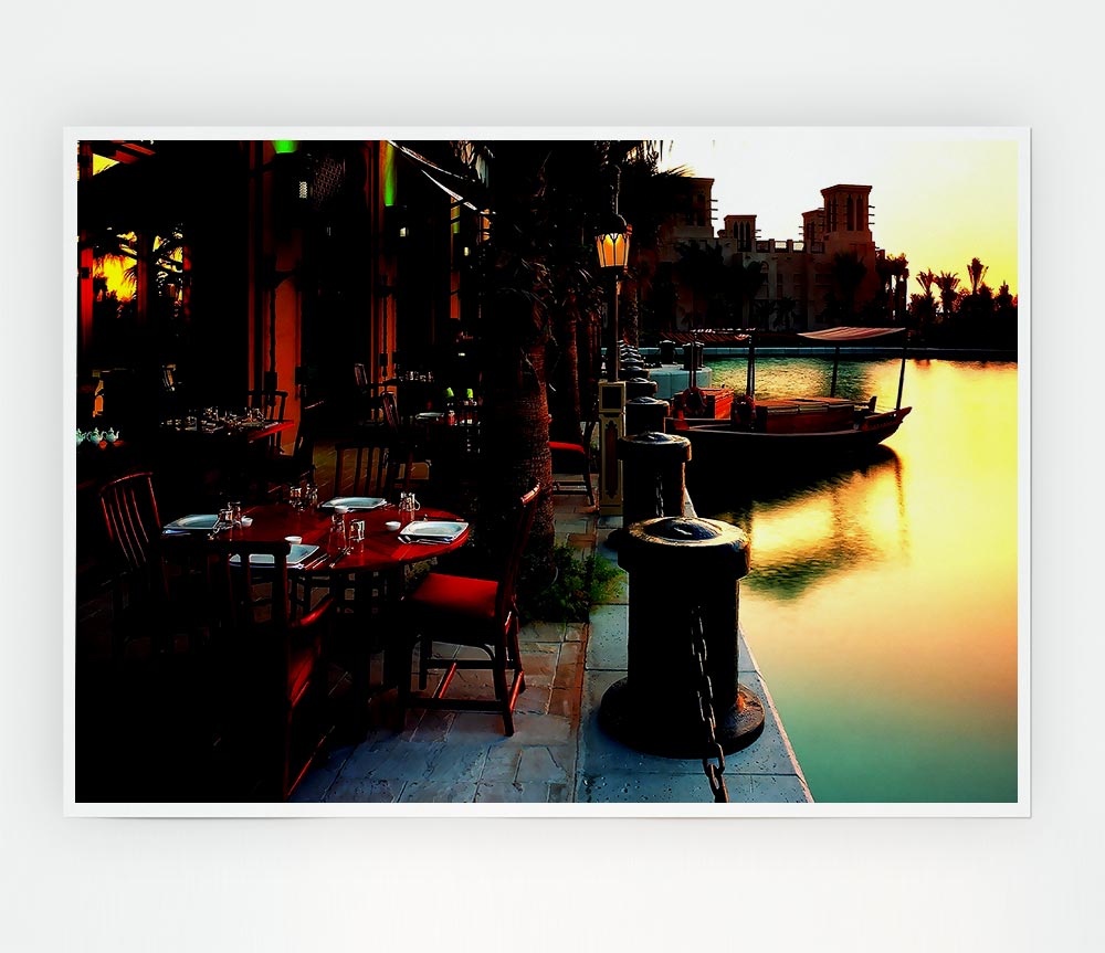 Waterway Cafes Print Poster Wall Art