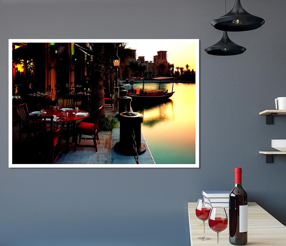 Waterway Cafes Print Poster Wall Art