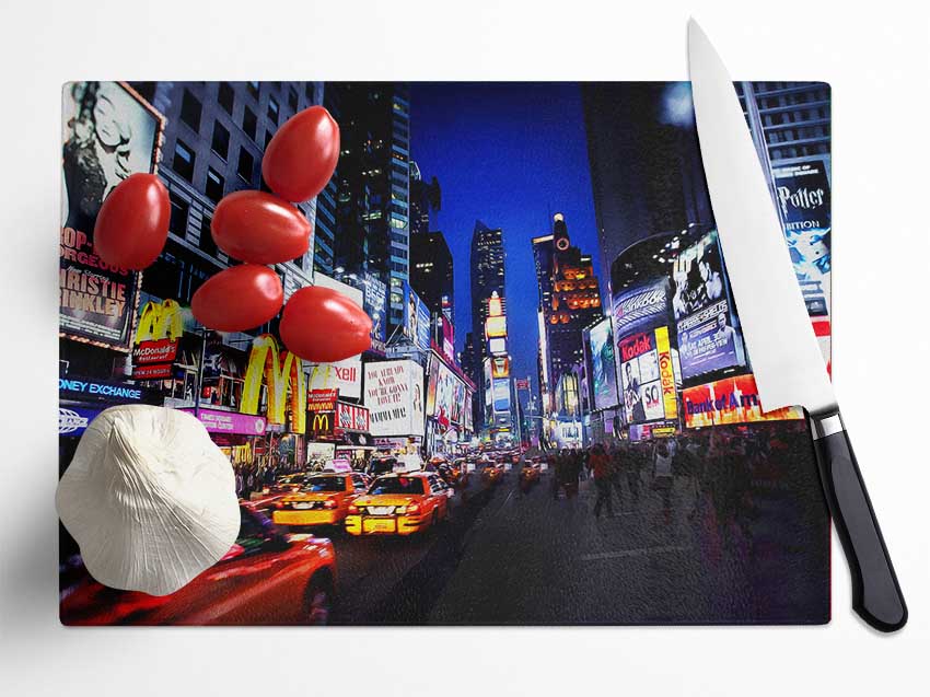 New York Night At The Theatre Glass Chopping Board