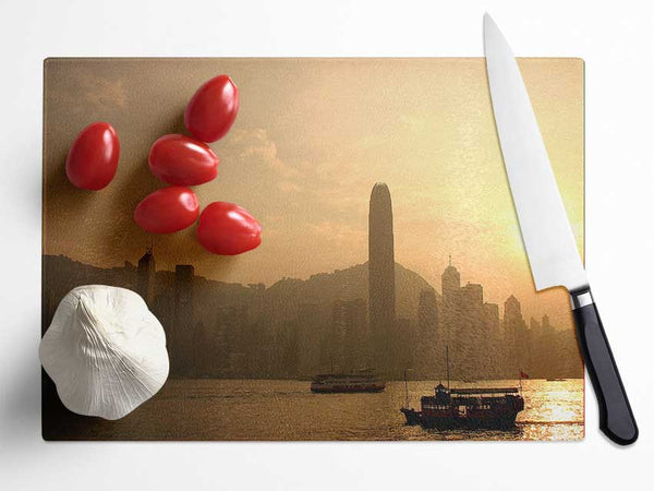 Hong Kong Misty Morning Sunrise Glass Chopping Board