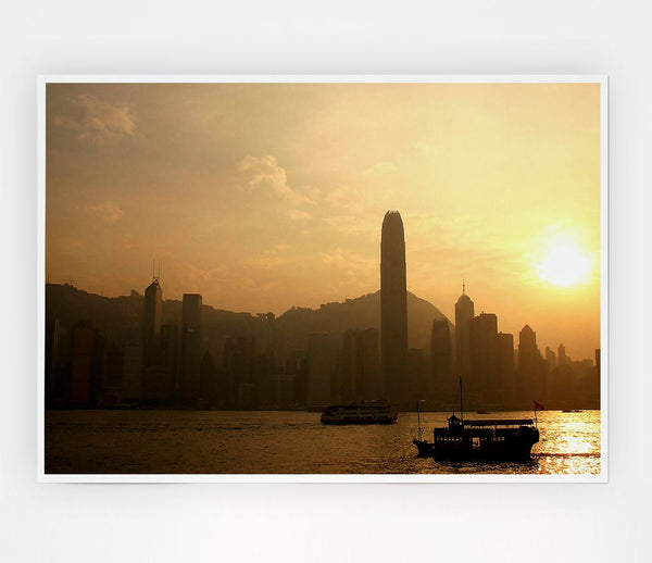 Hong Kong Misty Morning Sunrise Print Poster Wall Art