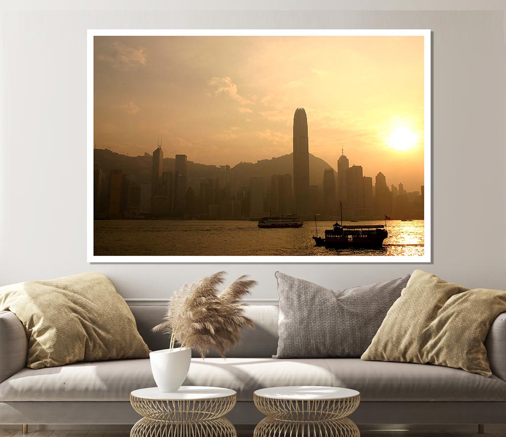 Hong Kong Misty Morning Sunrise Print Poster Wall Art