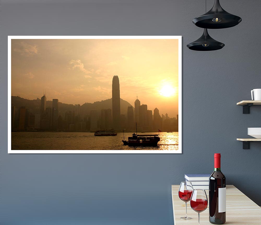 Hong Kong Misty Morning Sunrise Print Poster Wall Art