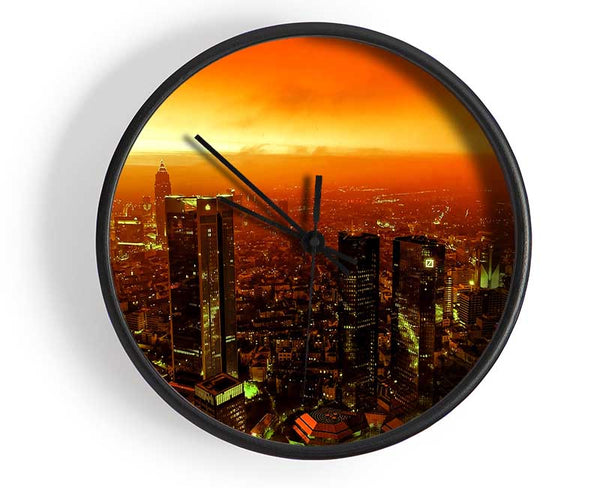 Orange Misty City Clock - Wallart-Direct UK