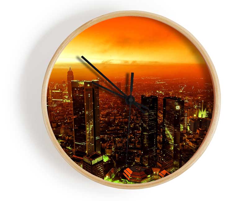 Orange Misty City Clock - Wallart-Direct UK