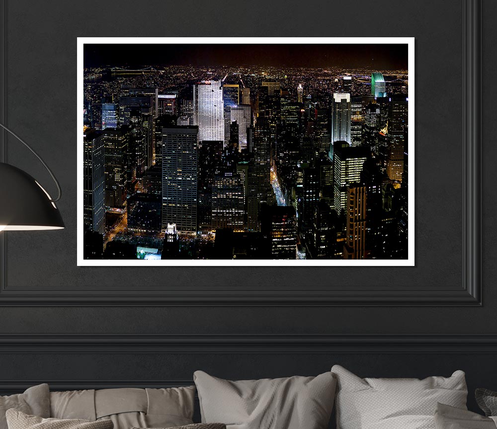 City Building Block Nights Print Poster Wall Art